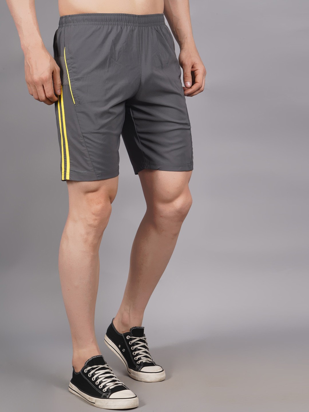

Shiv Naresh Men Striped Rapid-Dry Training or Gym Shorts, Grey
