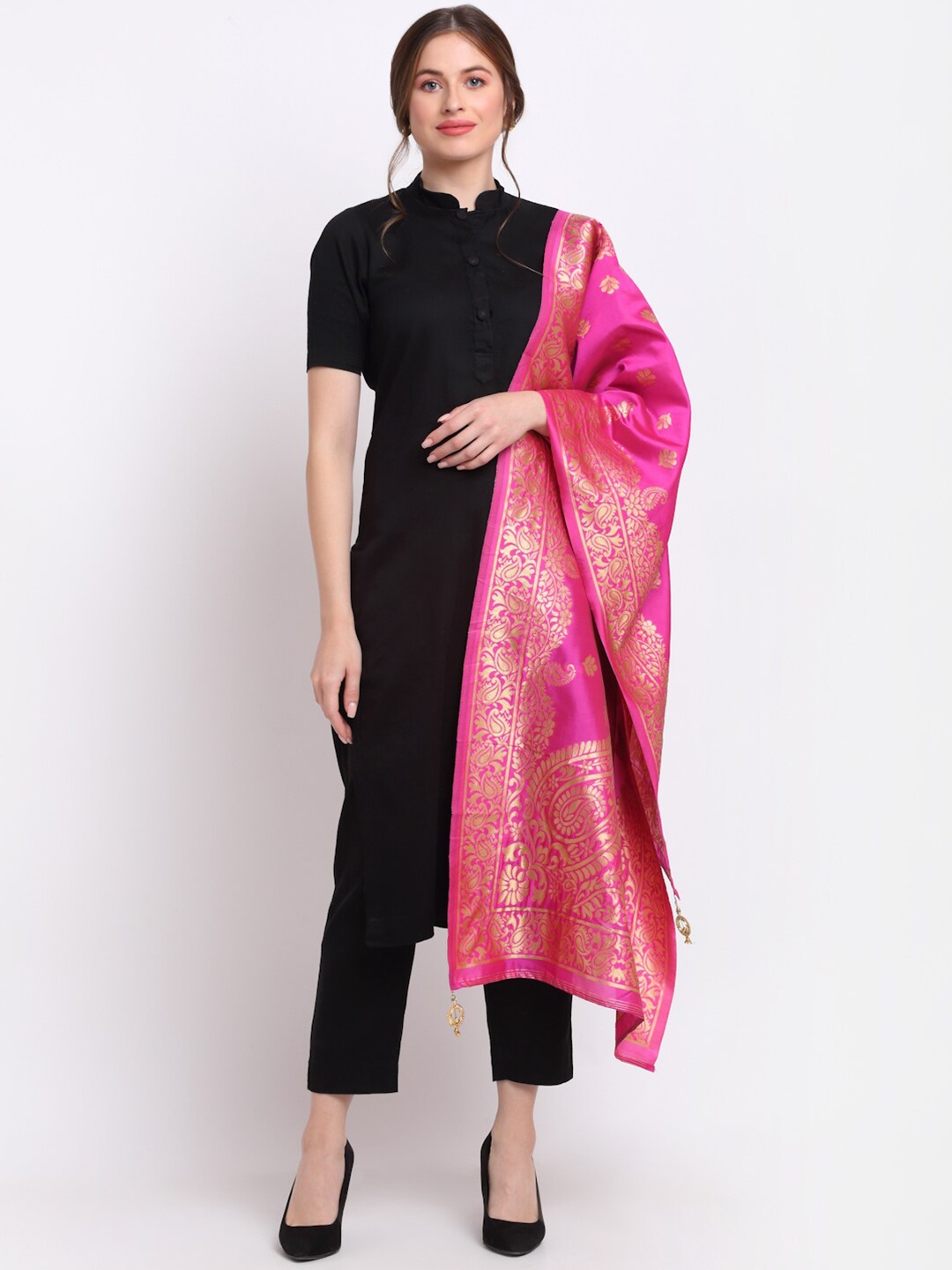 

SOUNDARYA Woven Design Cotton Silk Dupatta with Zari, Pink