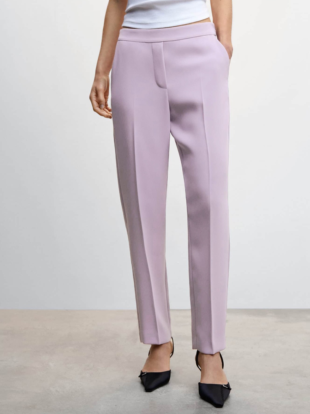 

MANGO Women Mid Rise Regular Fit Trousers, Lavender