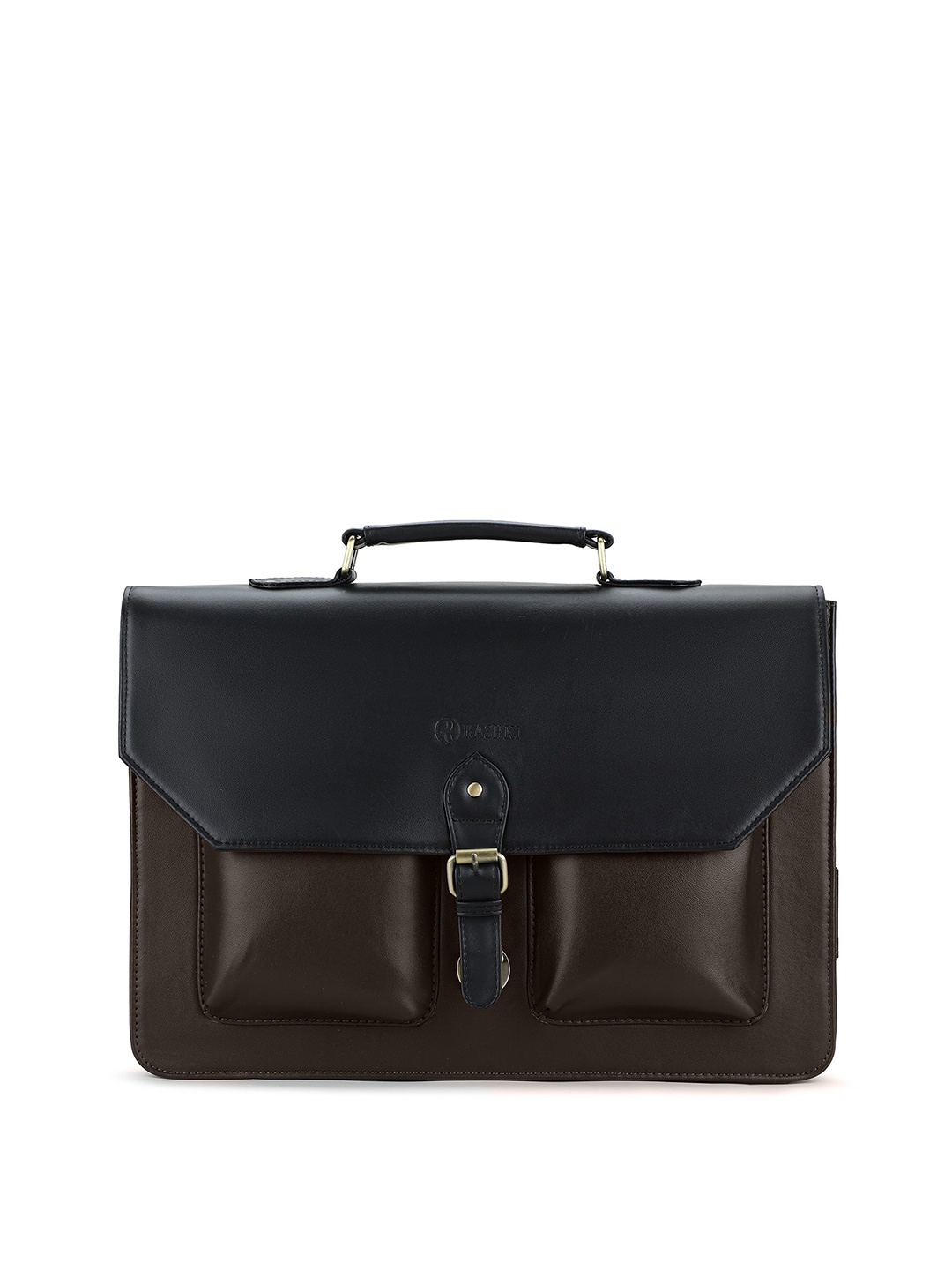 

RASHKI PU Push Lock Laptop Bag, Brown