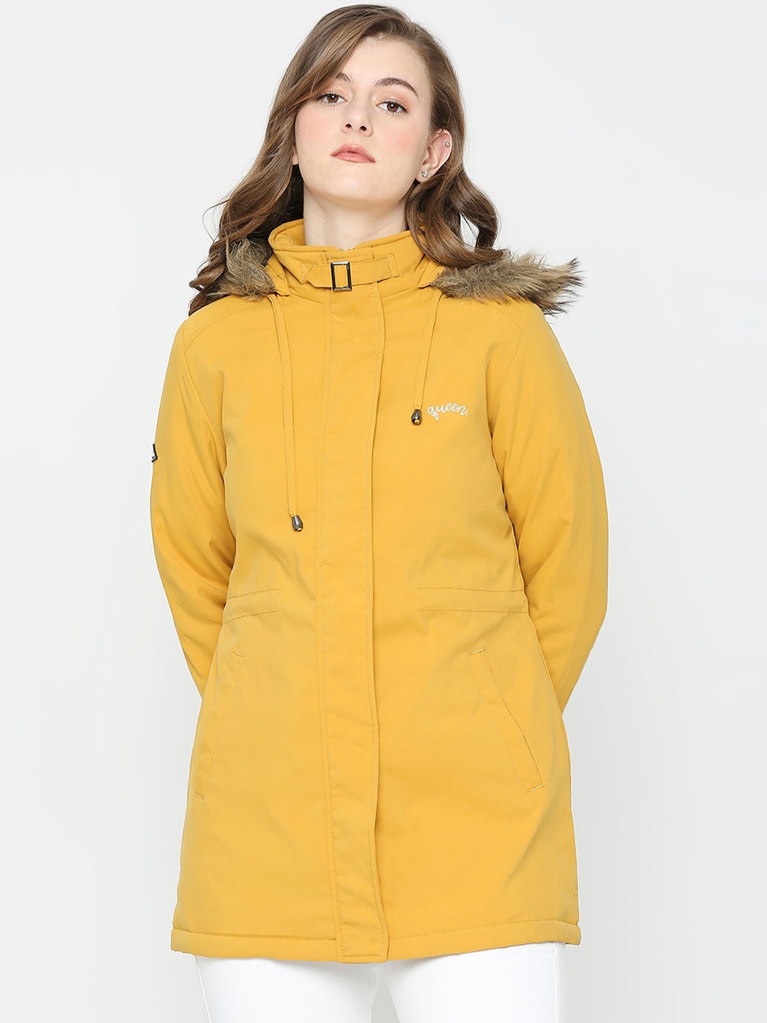 

SPYKAR Women Longline Hooded Parka Jacket, Yellow