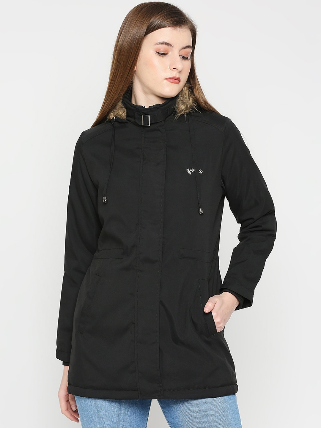 

SPYKAR Women Longline Hooded Parka Jacket, Black