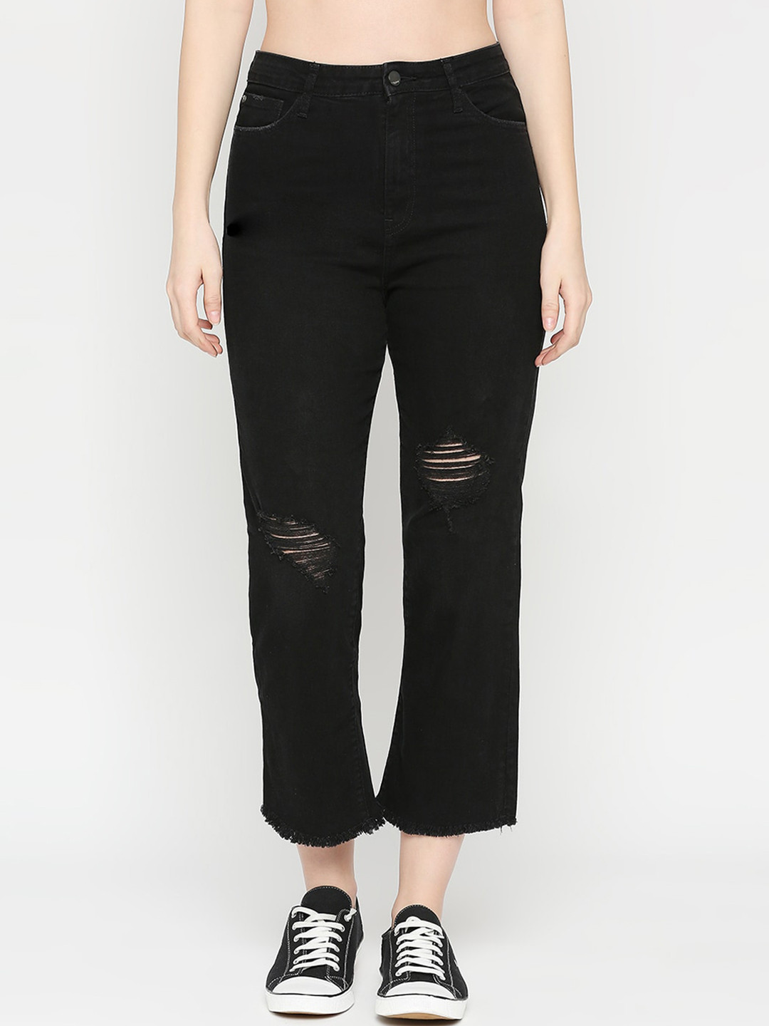 

SPYKAR Women Skinny Fit Mildly Distressed Stretchable Cotton Jeans, Black