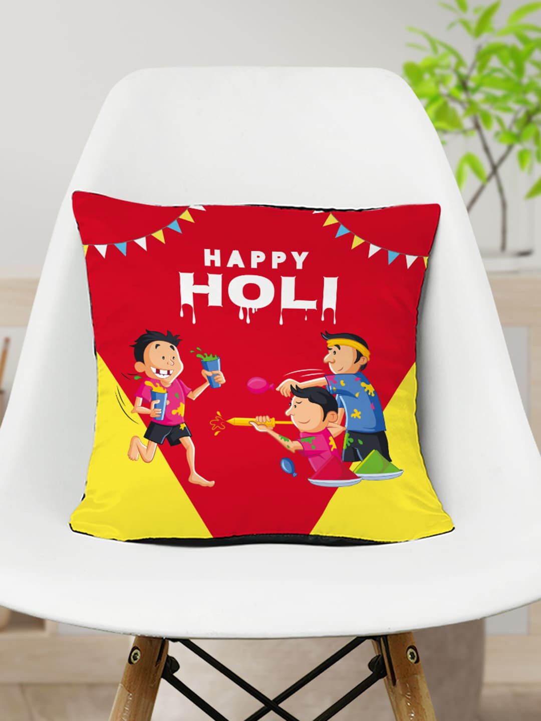 

Crazy Corner Red & Yellow Printed Square Pre-Filled Cushion