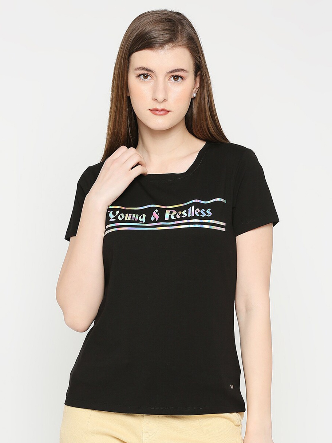 

SPYKAR Typography Printed Cotton T-shirt, Black