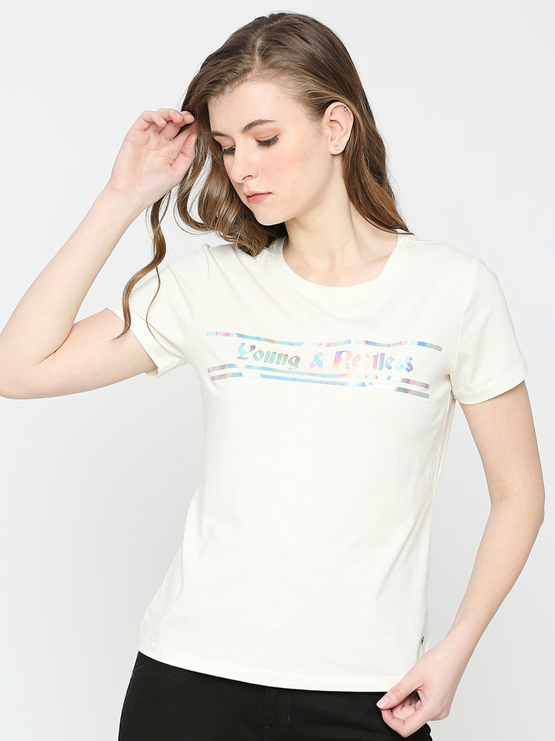 

SPYKAR Typography Printed Slim Fit Cotton T-Shirt, White
