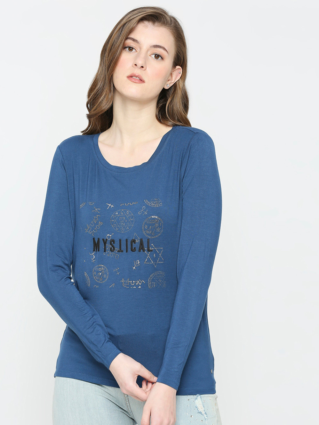 

SPYKAR Graphic Printed Long Sleeves Cotton T-shirt, Blue