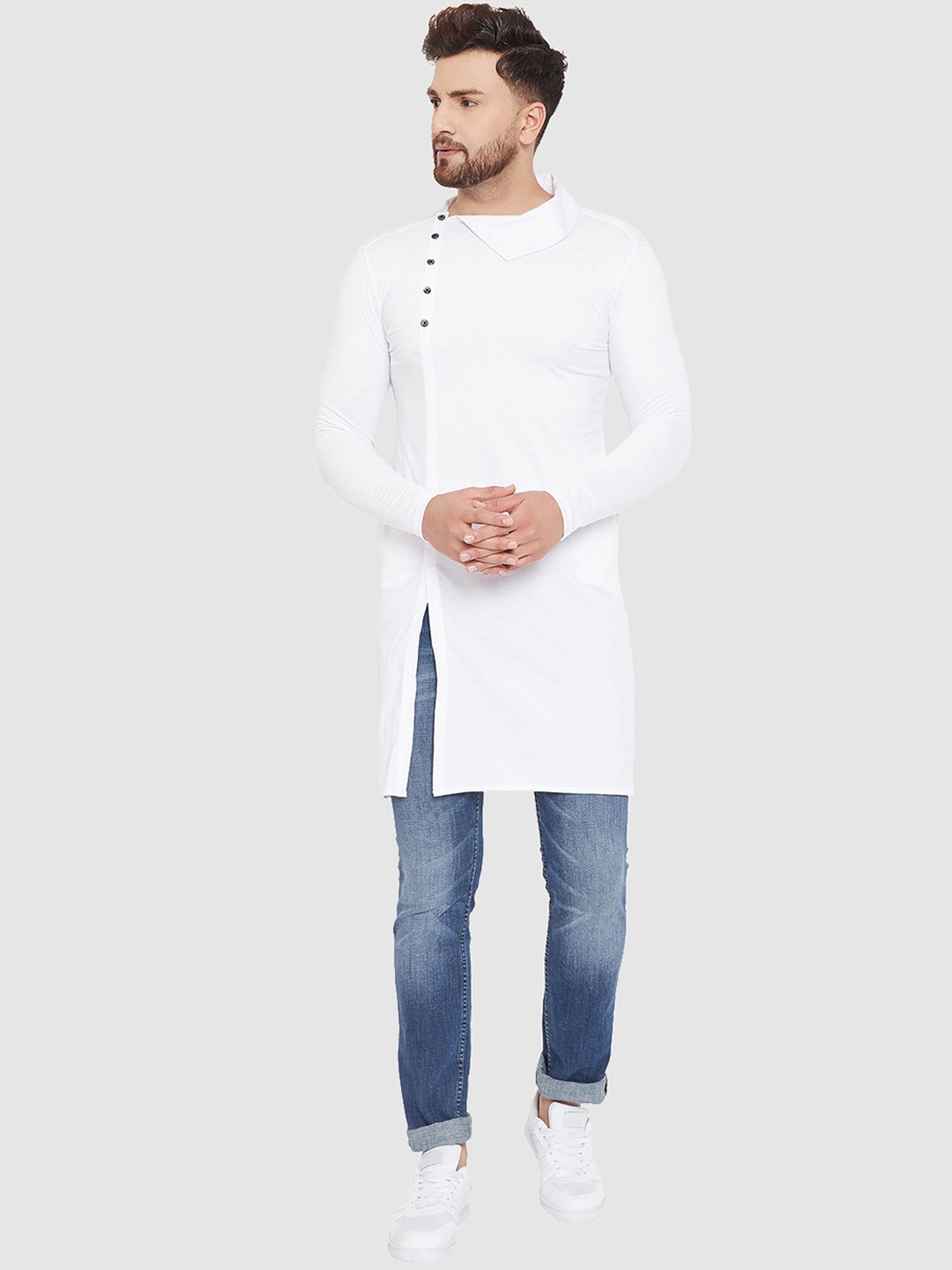 

CHILL WINSTON Cowl Neck Straight Cotton Kurta, White