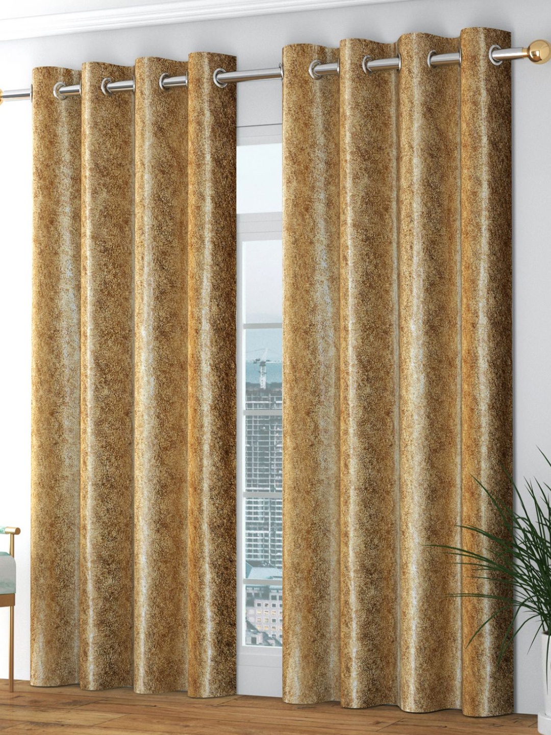 

Bajo's Camel Brown & Black 2 Pieces Abstract Door Curtains