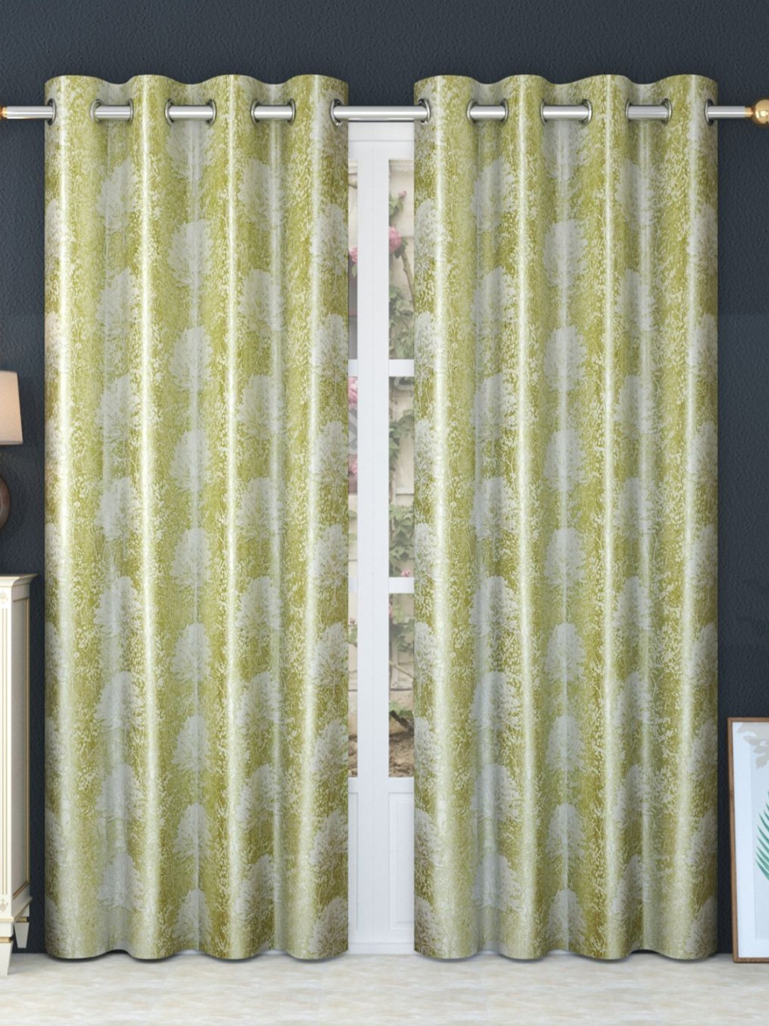

Bajo's Green & White 2 Pcs Floral Door Curtains