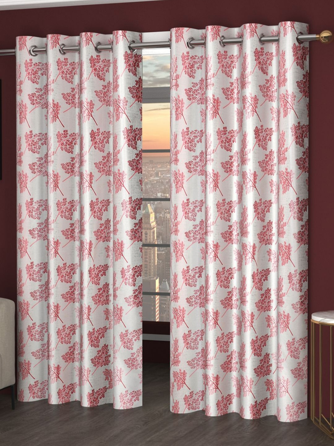 

Bajo's White & Pink 2 Pieces Floral Door Curtains