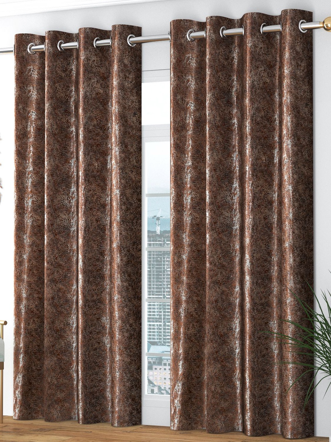 

Bajo's Coffee Brown & White 2 Pcs Door Curtains