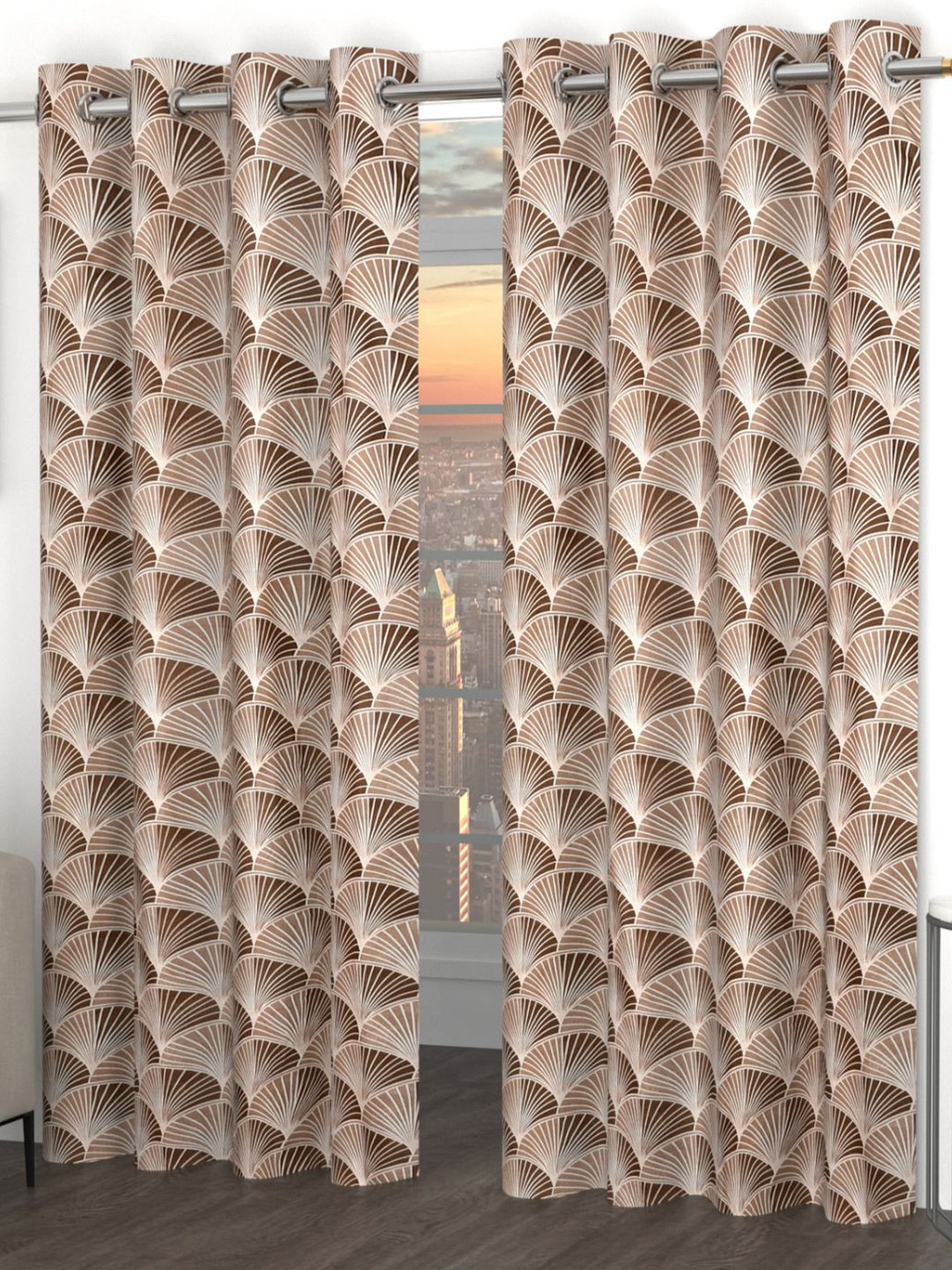 

Bajo's White & Brown 2 Pcs Quirky Cotton Door Curtains