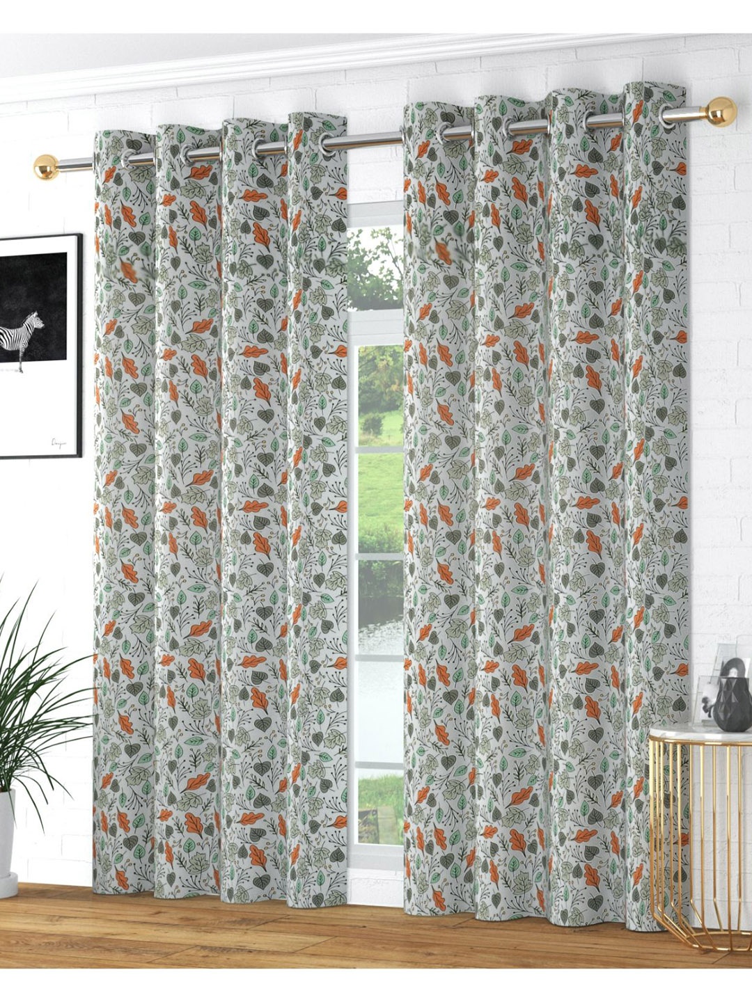 

Bajo's White & Grey 2 Pcs Floral Door Curtains