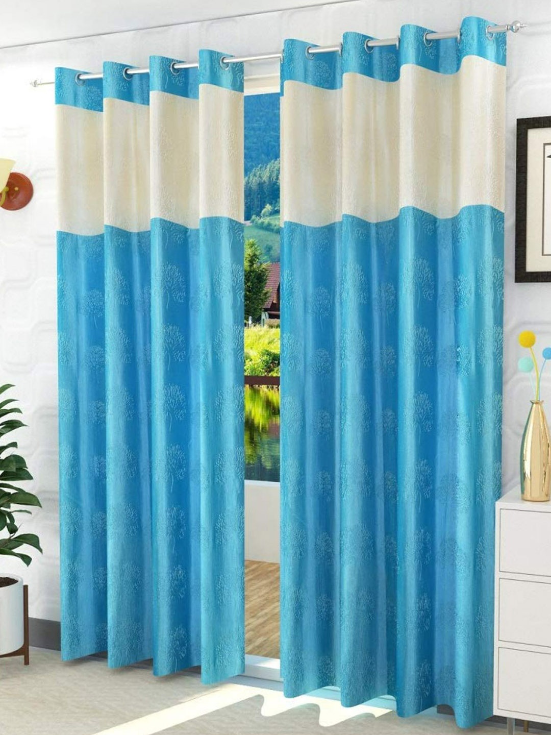 

Bajo's Blue & Cream-Coloured 2 Pieces Self Design Velvet Door Curtains