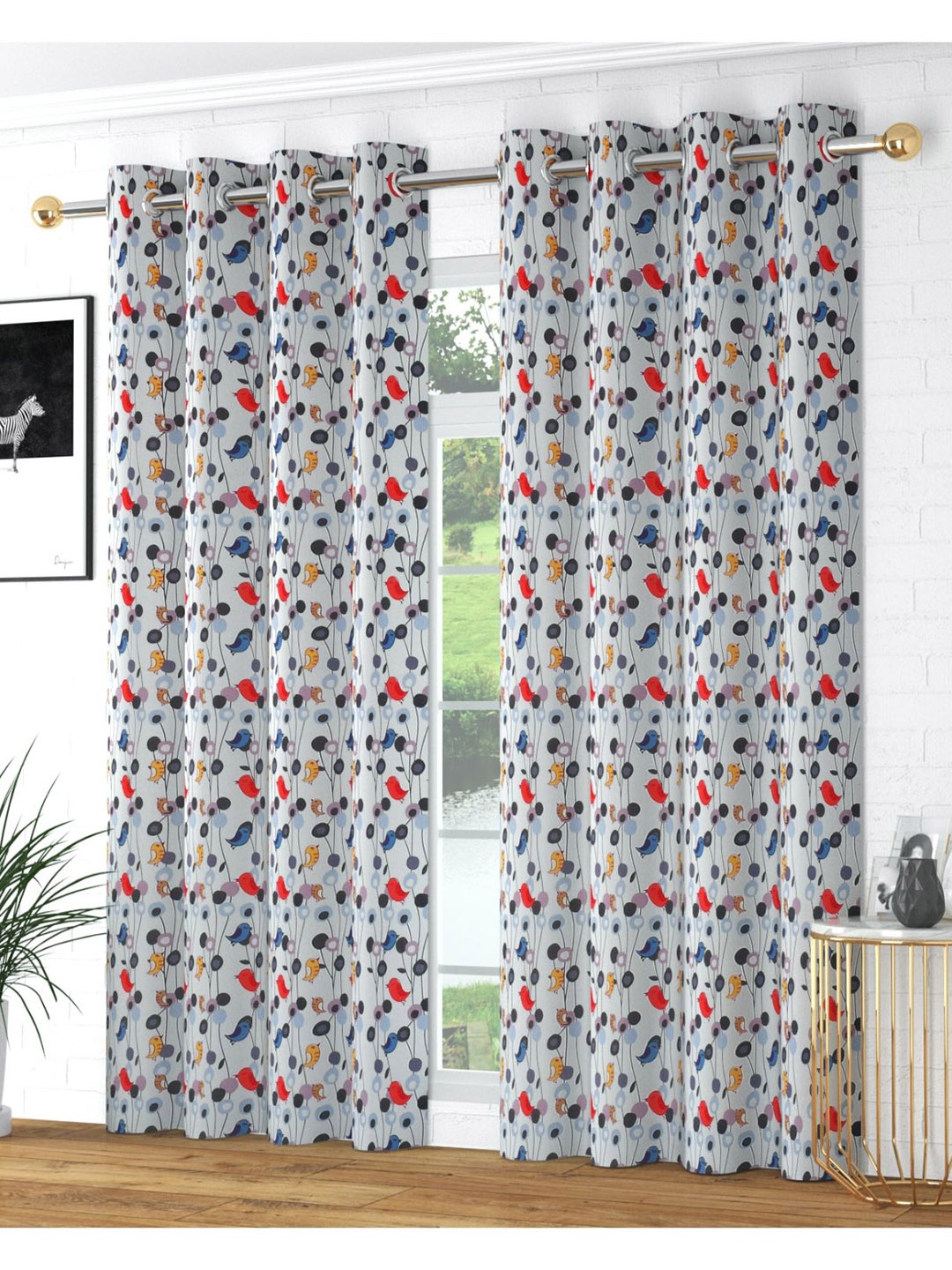 

Bajo's White & Grey 2 Pieces Quirky Velvet Door Curtains