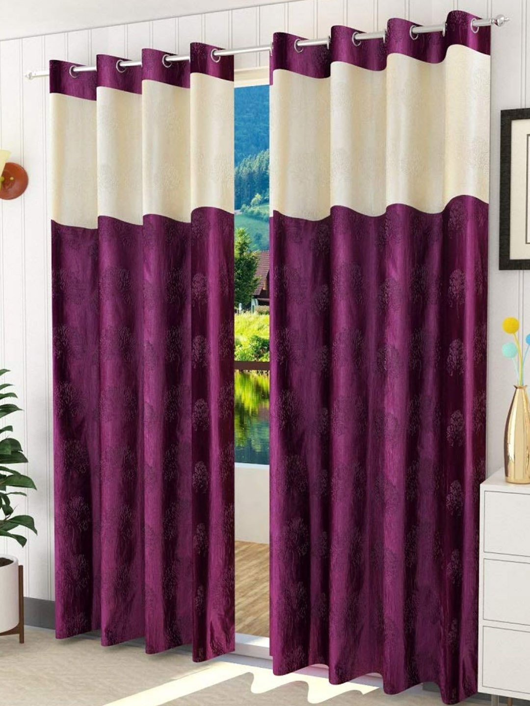

Bajo's Purple & Cream-Coloured 2 Pieces Self Design Door Curtains