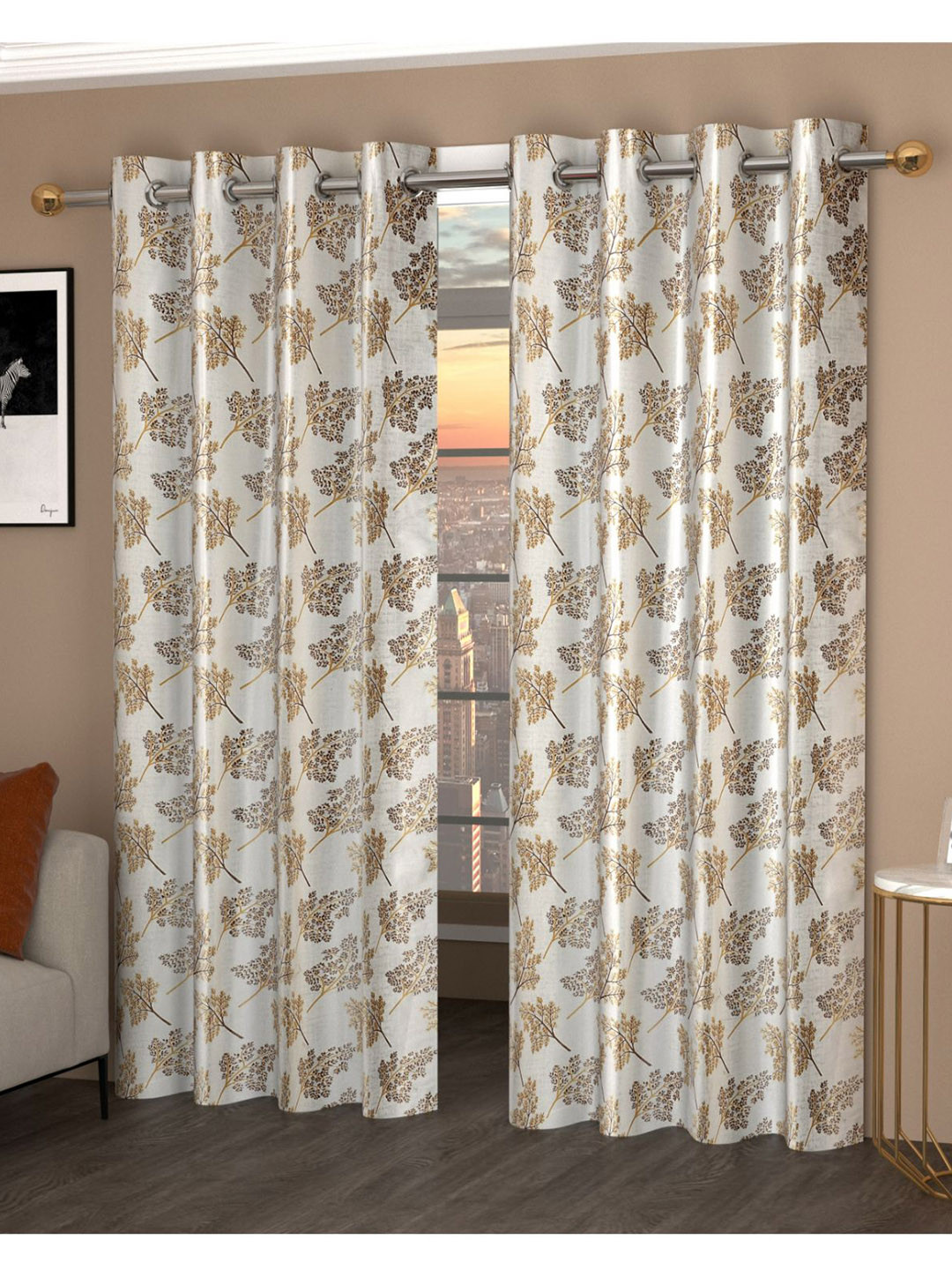 

Bajo's White & Brown 2 Pieces Floral Door Curtains