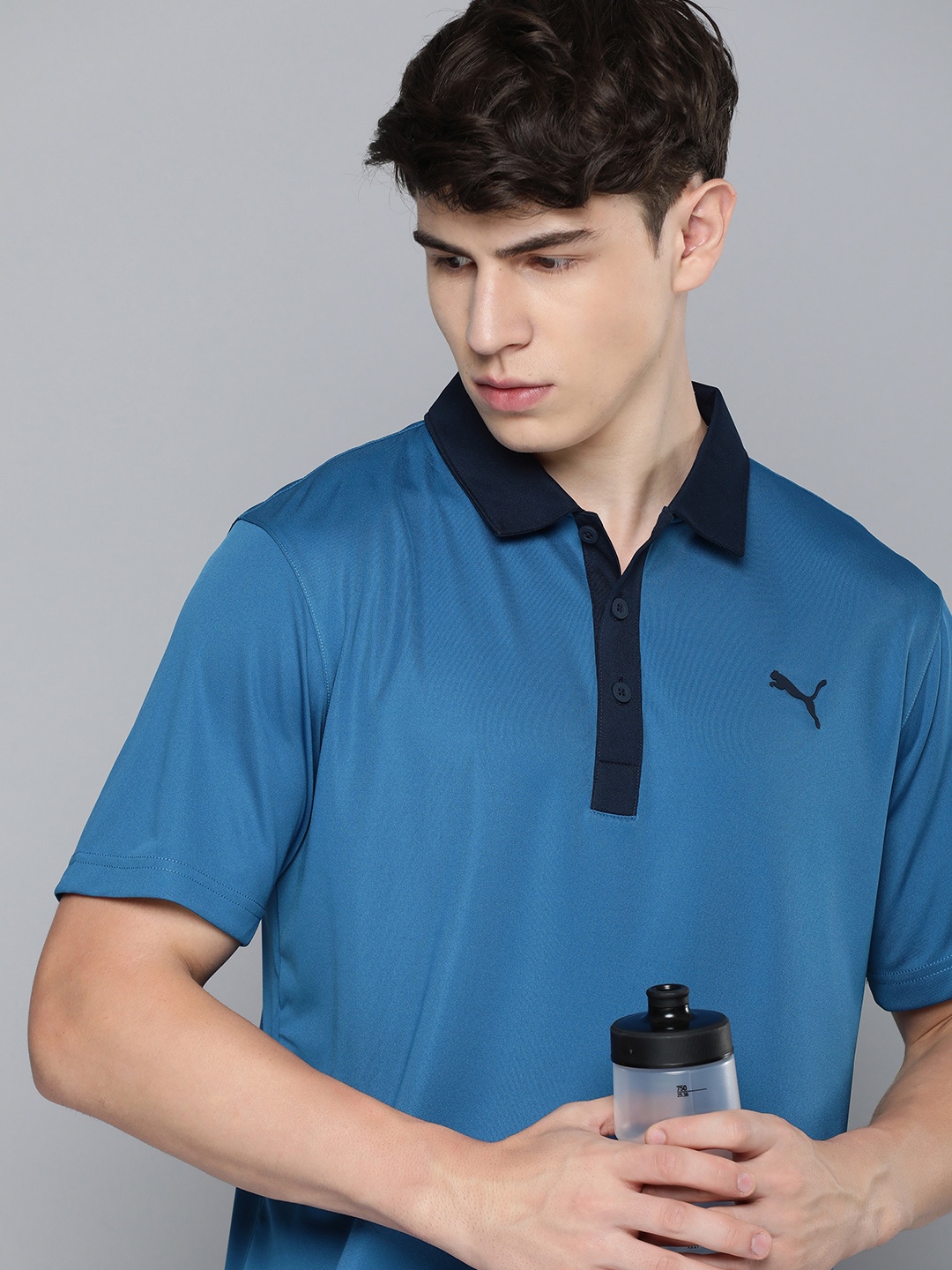 

Puma Brand Logo Detail Polo Collar dryCELL Golf T-shirt, Blue