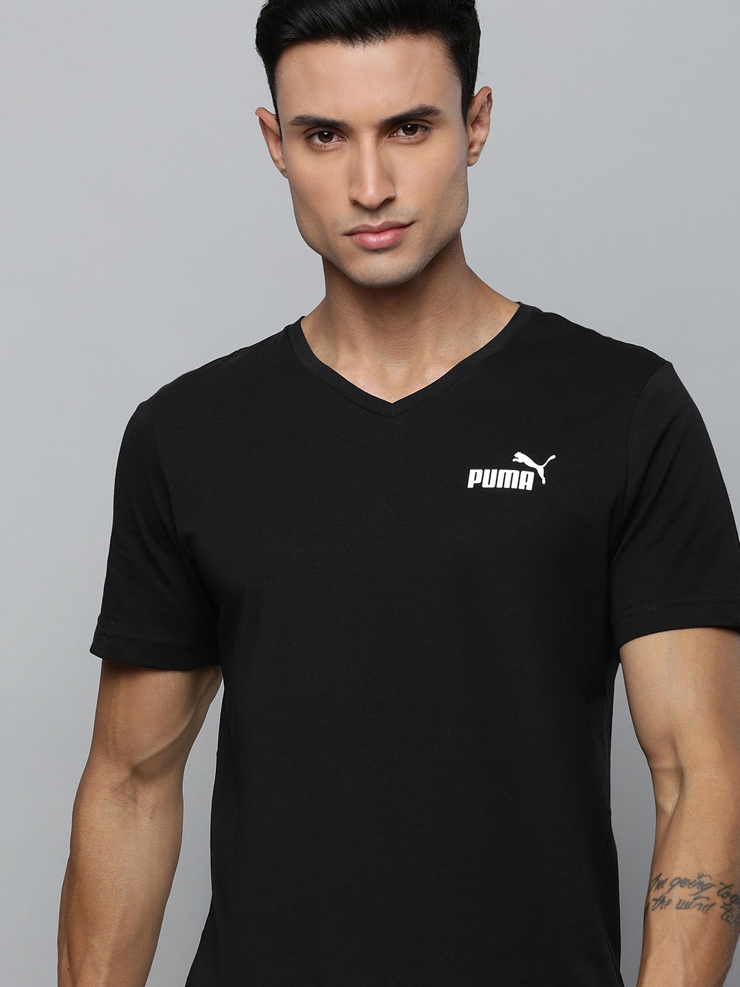

Puma Brand Logo Printed ESS V-Neck Pure Cotton T-shirt, Black