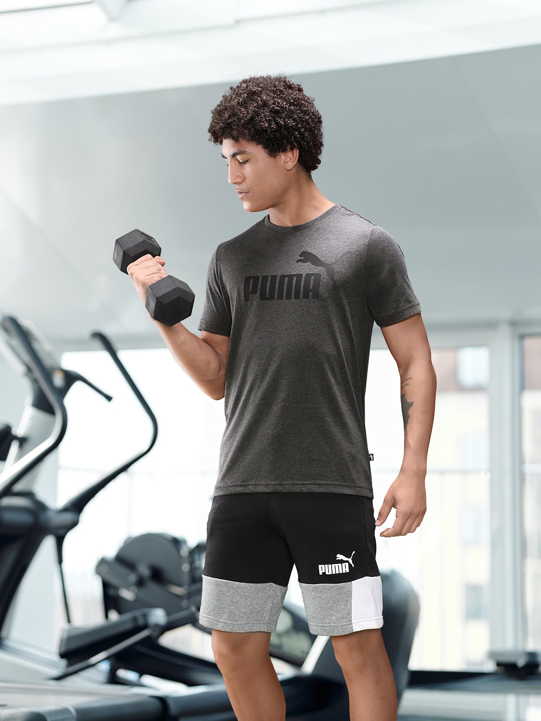 

Puma Men Brand Logo Printed Round Neck T-shirt, Grey