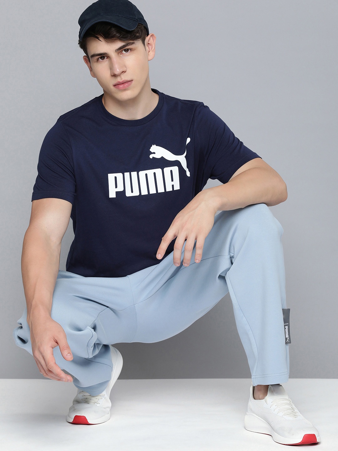 

Puma Men Brand Logo Printed Pure Cotton T-shirt, Navy blue