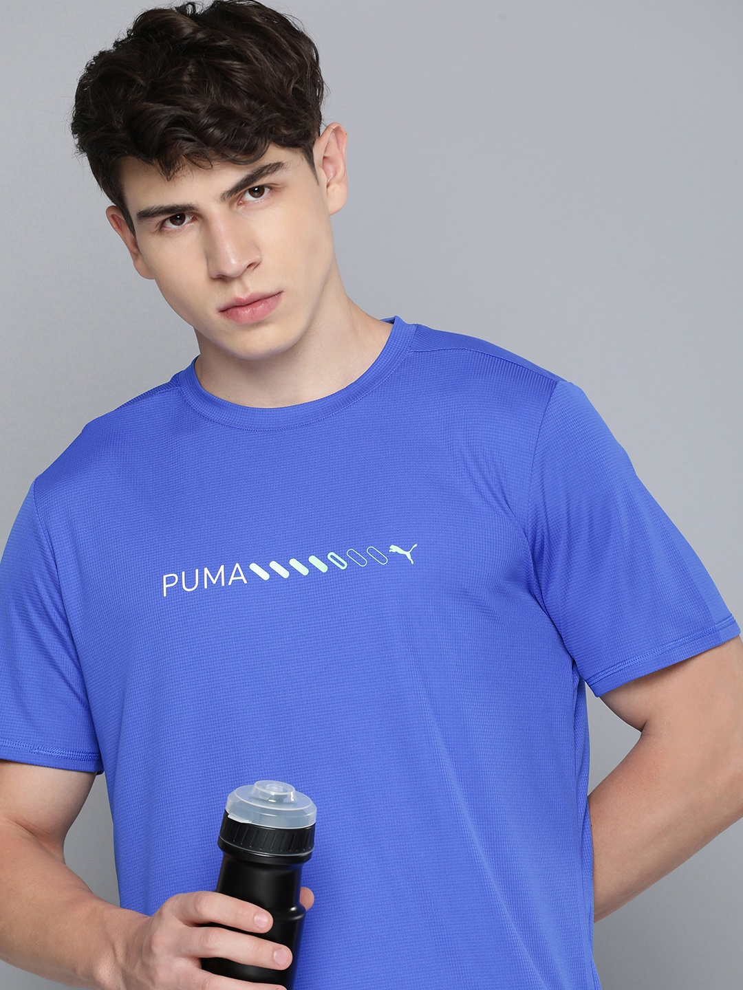 

Puma Men Dry Cell Checked Round Neck Running T-shirt, Blue