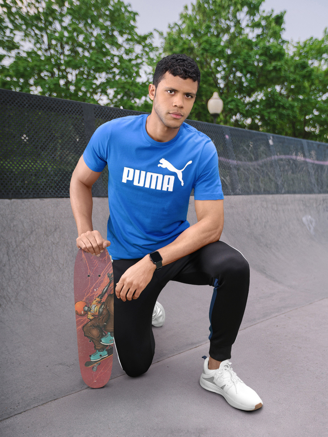 

Puma Men Pure Cotton Brand Logo Printed Round Neck Sports T-shirt, Blue