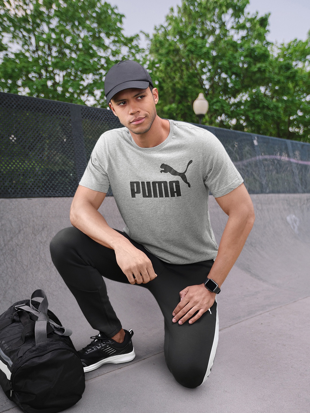 

Puma Men Brand Logo Printed Pure Cotton T-shirt, Grey