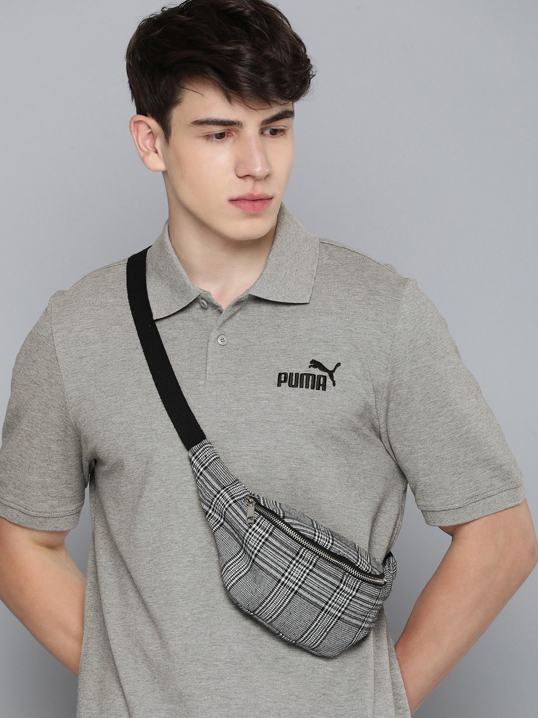 

Puma Embroidered Brand Logo Polo Collar T-shirt, Grey