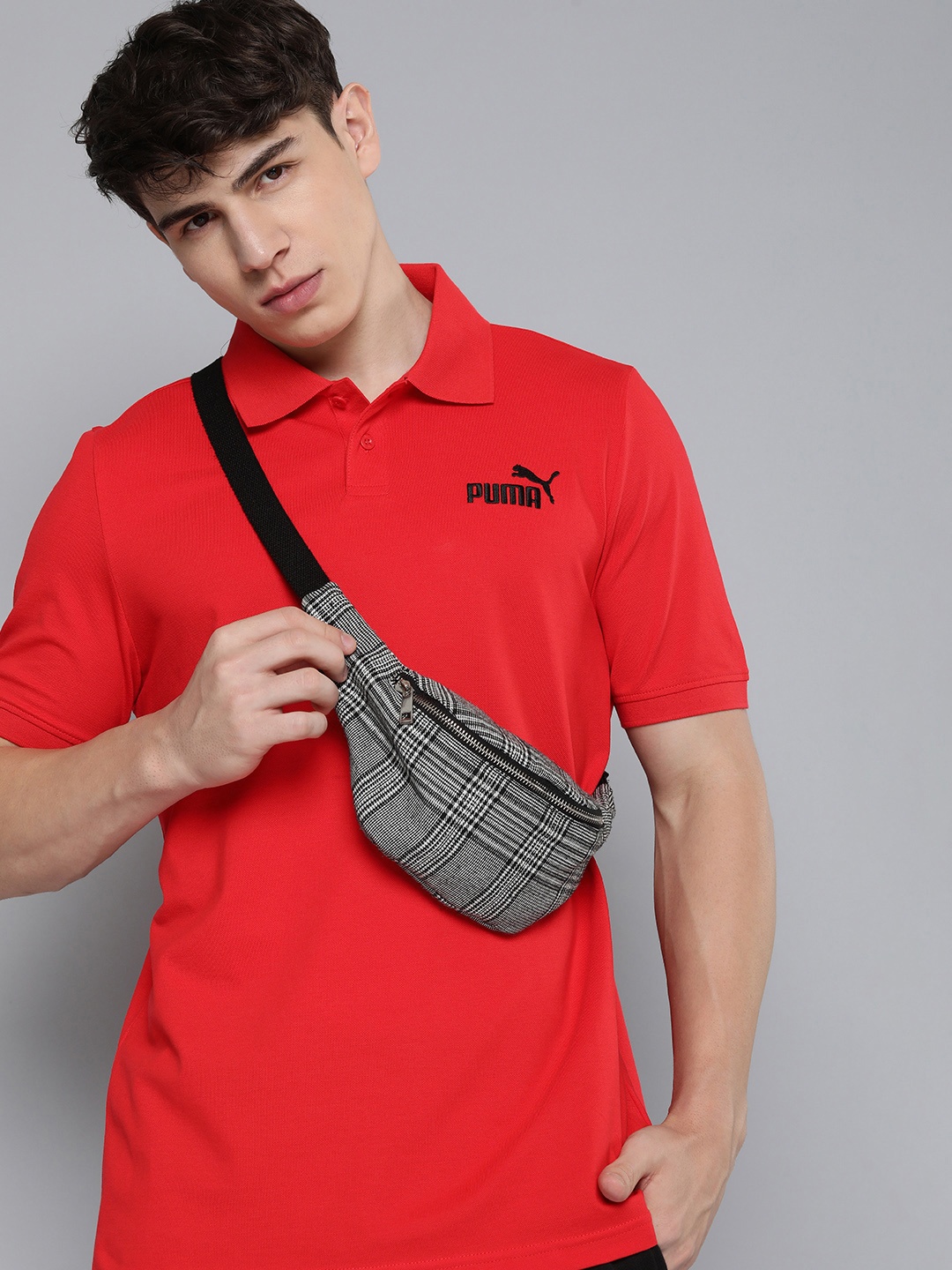 

Puma Embroidered Brand Logo Polo Collar T-shirt, Red