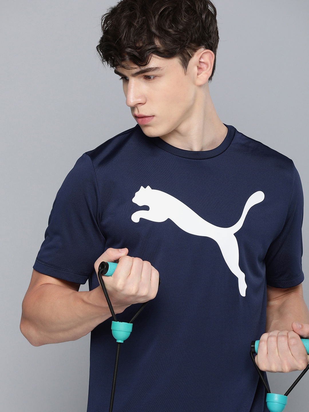 

Puma Men Dry Cell Brand Logo Printed Round Neck Sports T-shirt, Navy blue