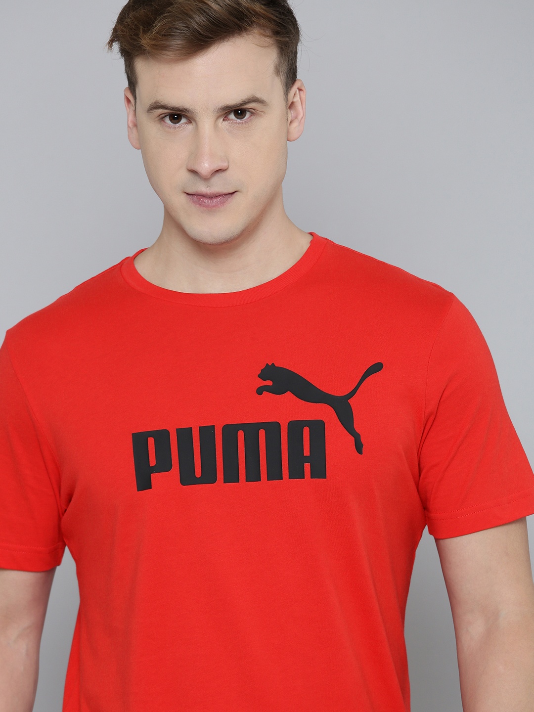 Puma ESS Brand Logo Printed Pure Cotton T-shirt, Red