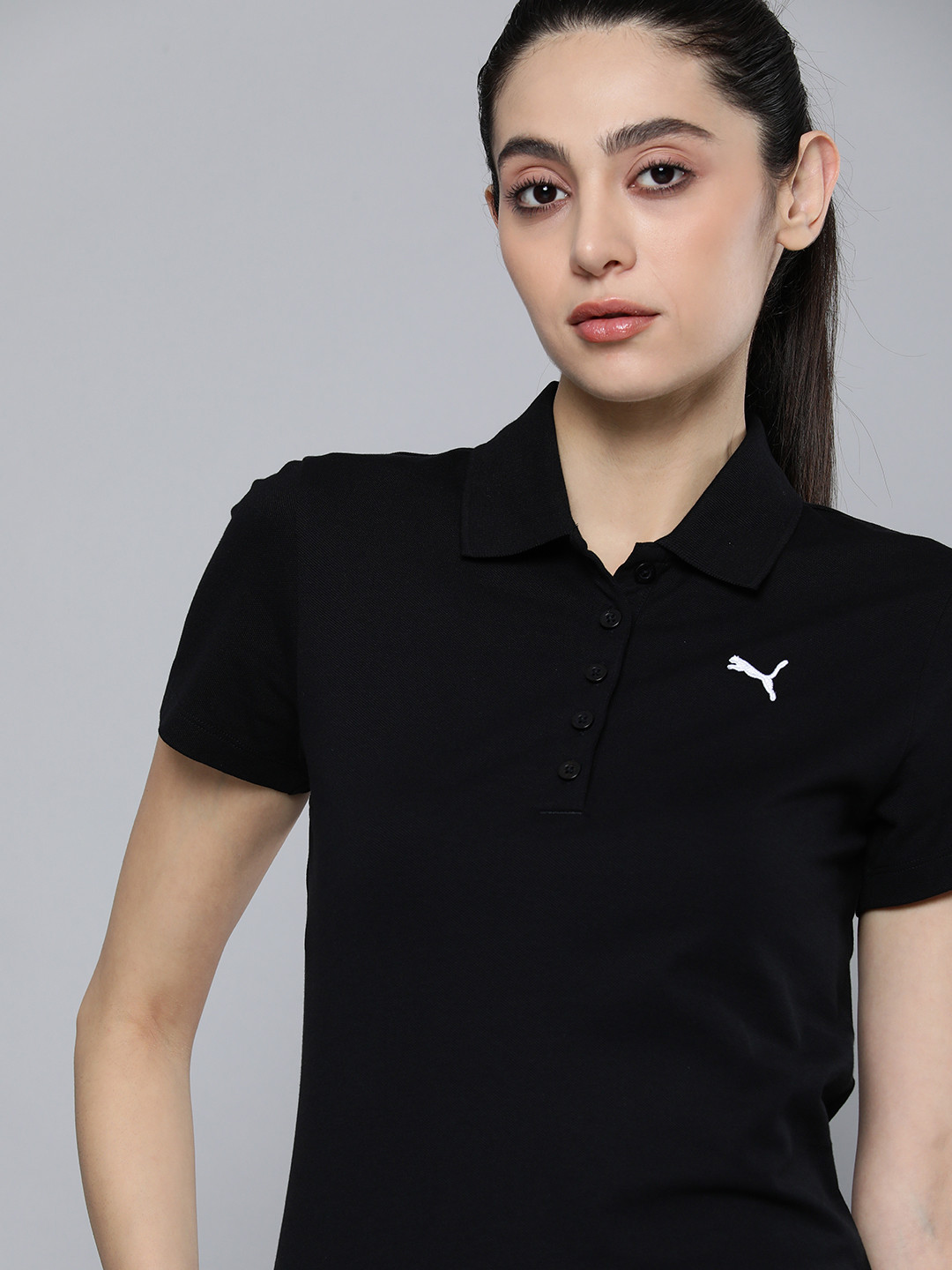 

Puma Women Solid Polo Collar Regular Fit Outdoor T-shirt, Black