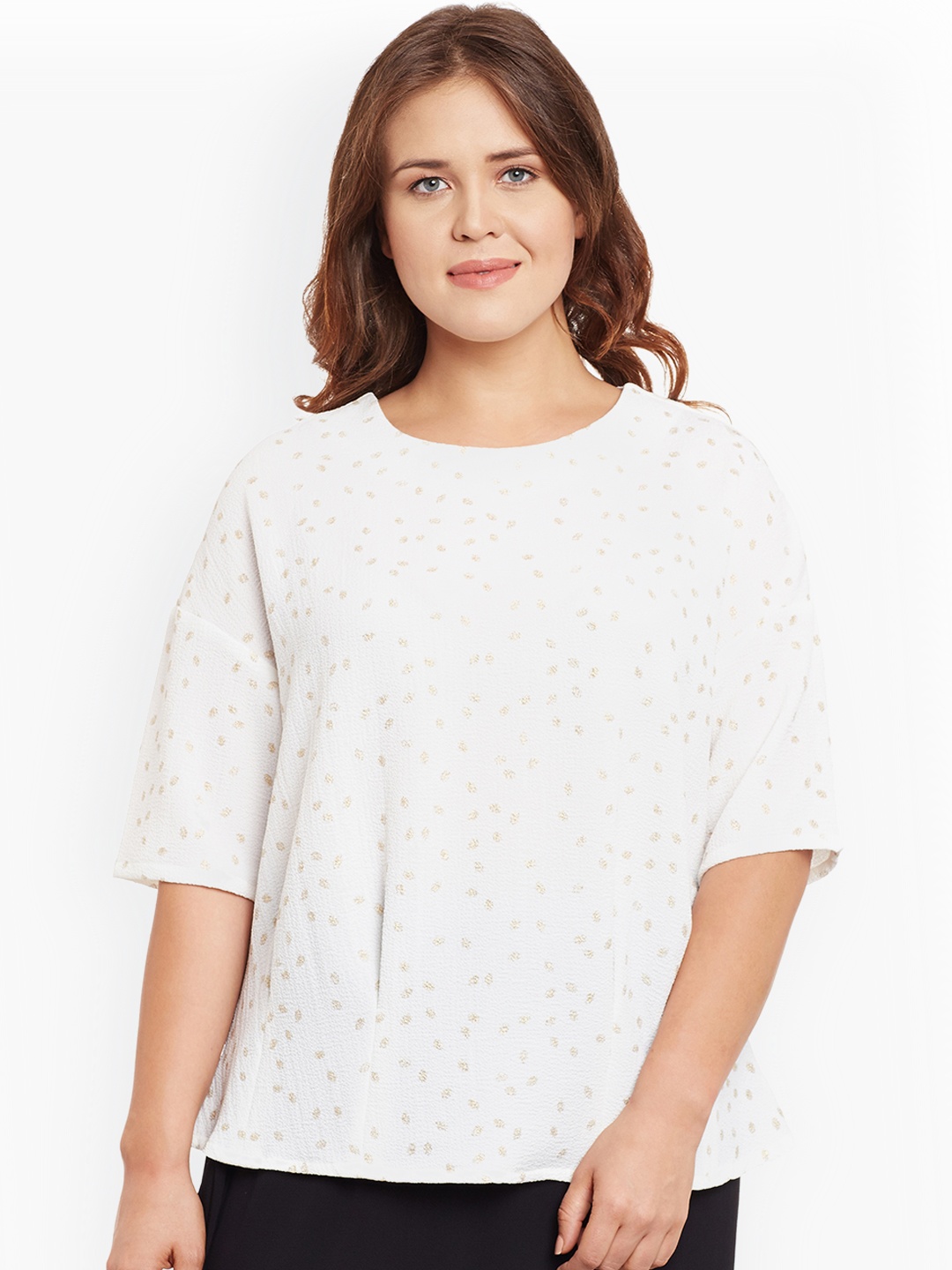 

JUNAROSE Plus Size Women White Printed Blouson Plus Size Top
