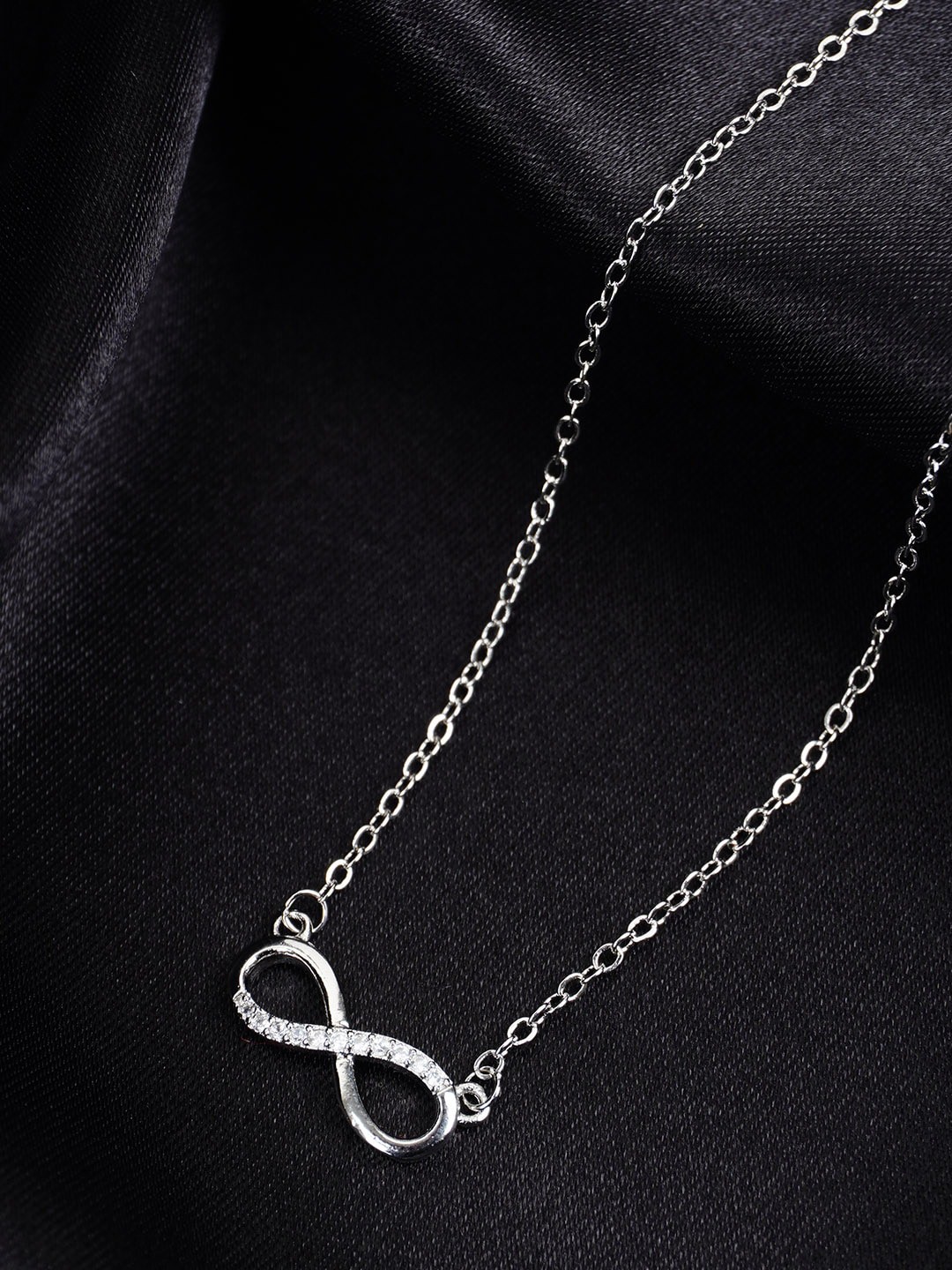 

Ferosh Silver-Plated & Crystal Studded Pendant With Chain