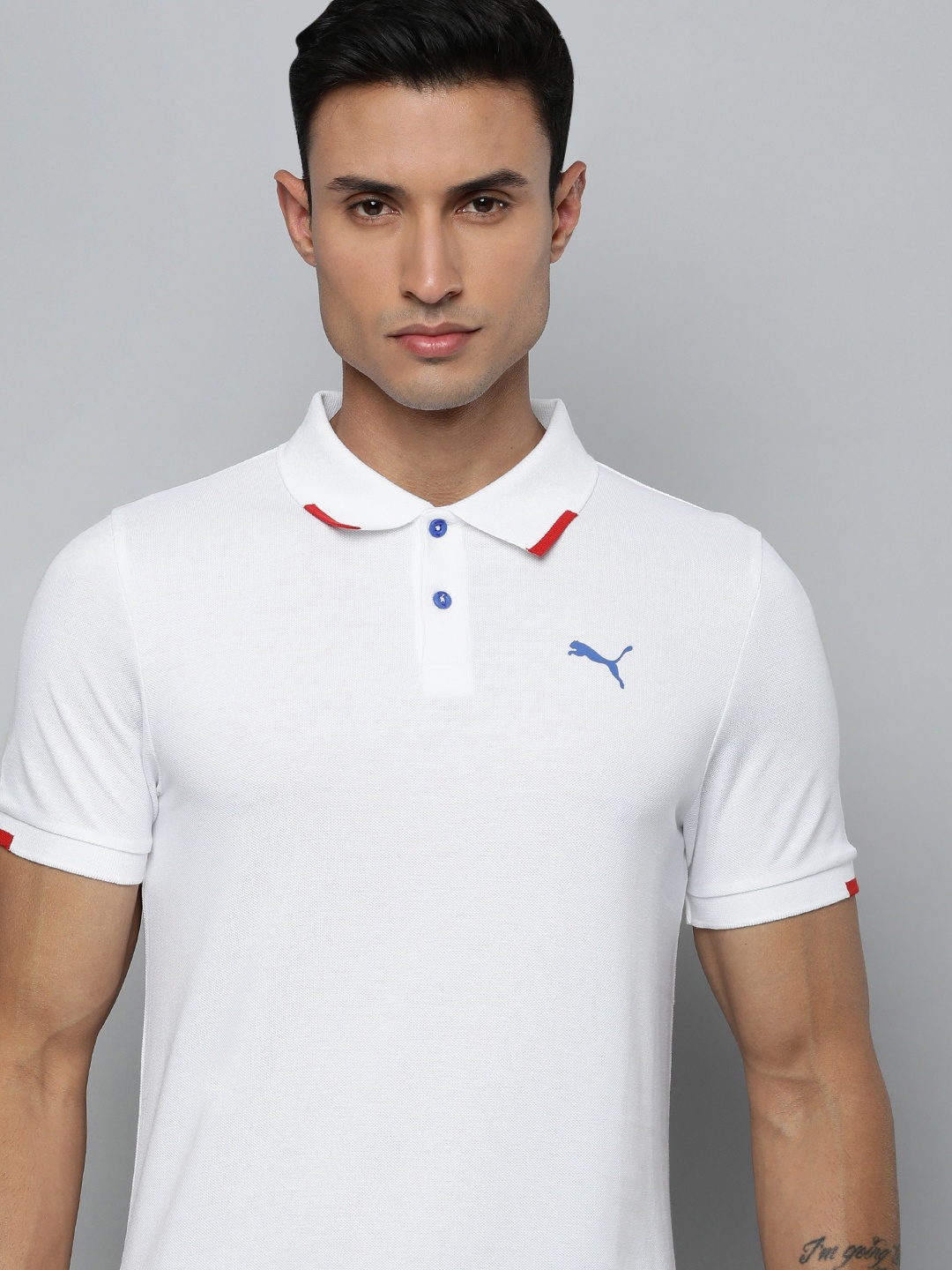 

one8 x PUMA Men Polo Collar Solid Slim Fit Sports T-shirt With Brand Logo Detail, White
