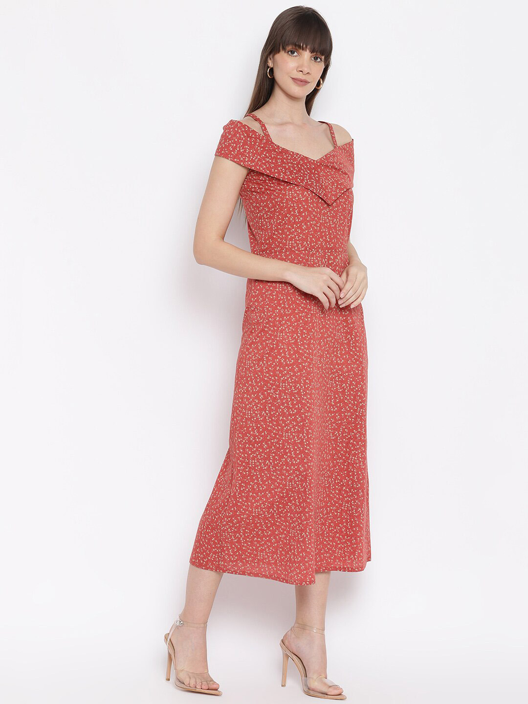 

sandy AND ritz Floral Printed Cotton A-Line Midi Dress, Red