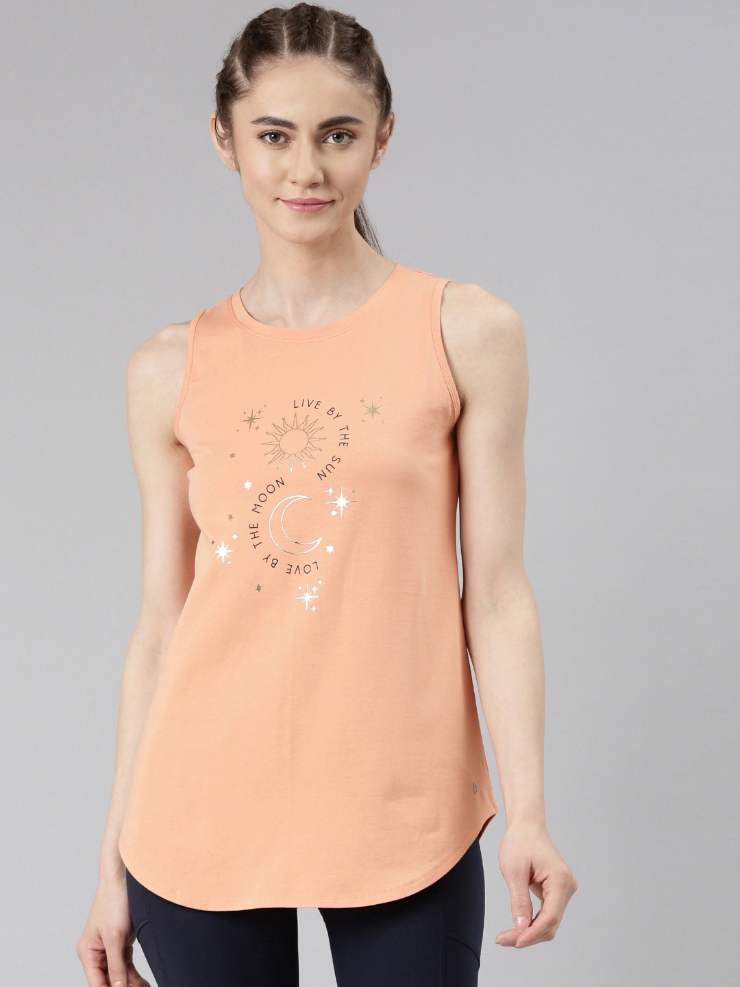 

Enamor Typography Printed Knitted Tank Top, Orange