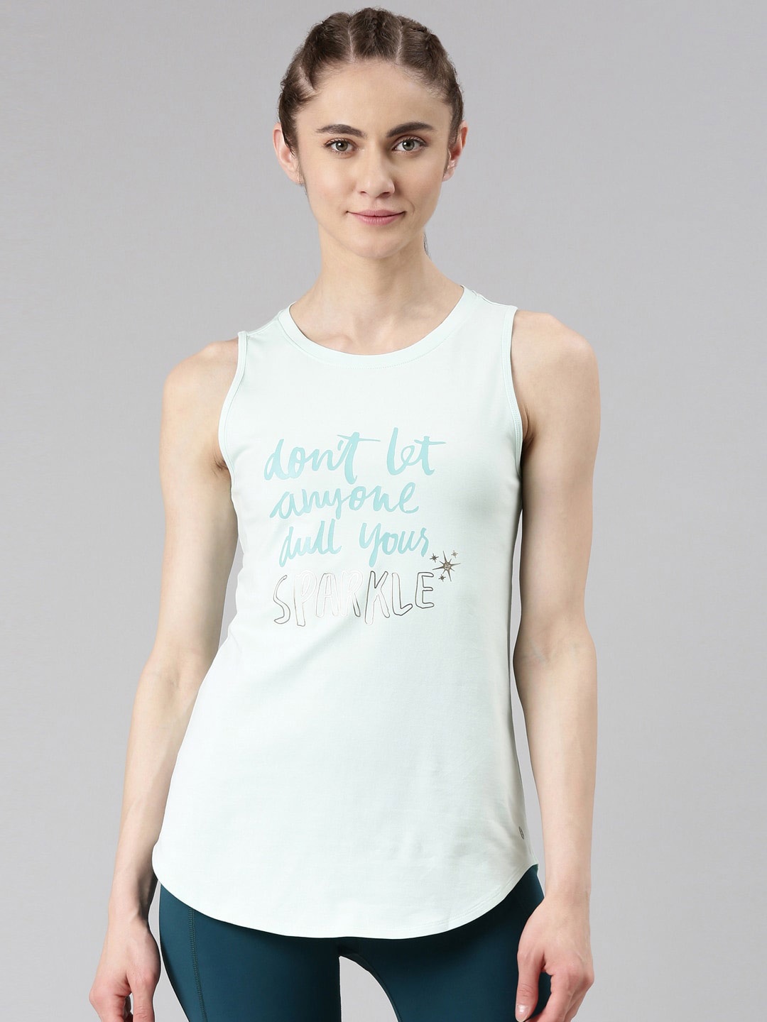 

Enamor Printed Antimicrobial Active Cotton Tank T-shirt, Blue