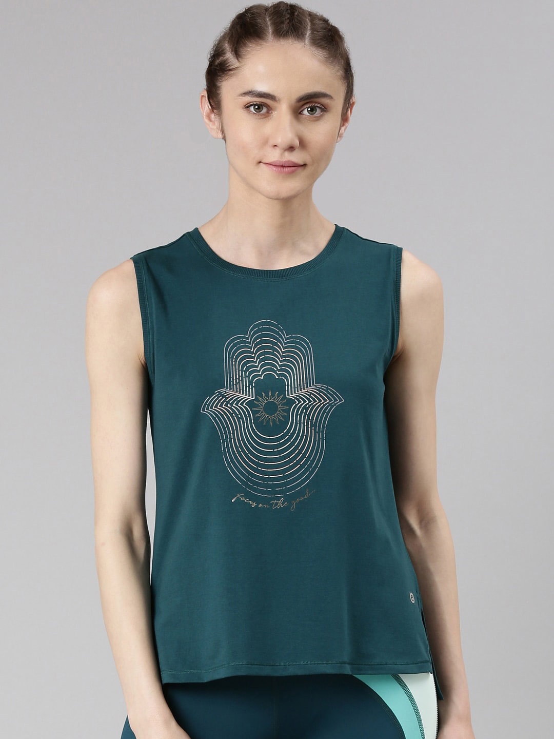 

Enamor Printed Antimicrobial Cotton T-shirt, Teal