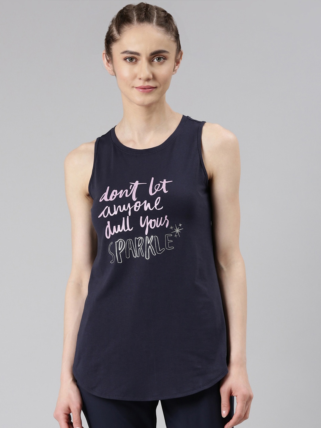 

Enamor Round Neck Typography Printed Antimicrobial Longline Active Cotton T-shirt, Blue