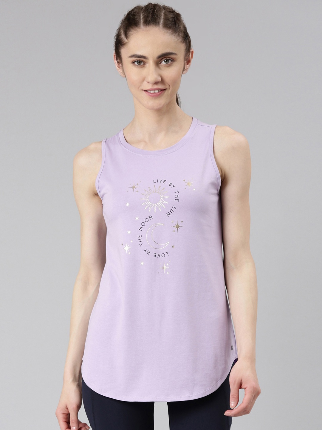 

Enamor Graphic Print Antimicrobial Longline Active Cotton Tank Top, Purple