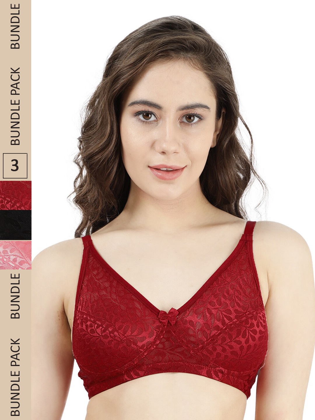 

Susie Pack Of 3 Floral Cotton Non Padded Bra, Pink