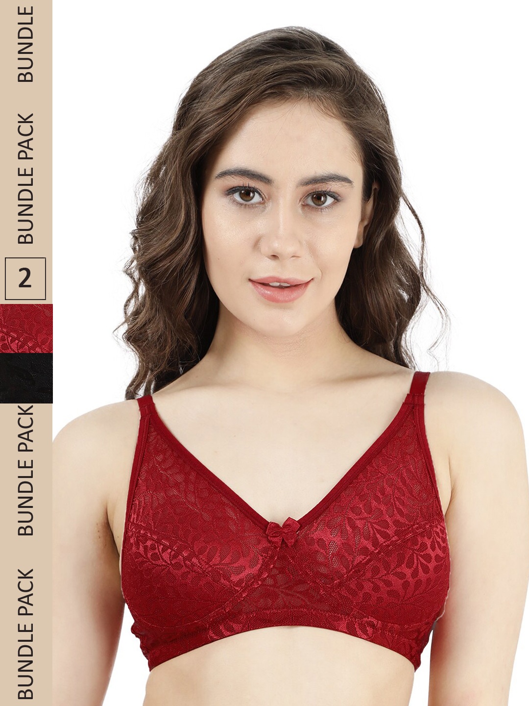 

Susie Pack Of 2 Floral Cotton Non Padded Bra, Maroon