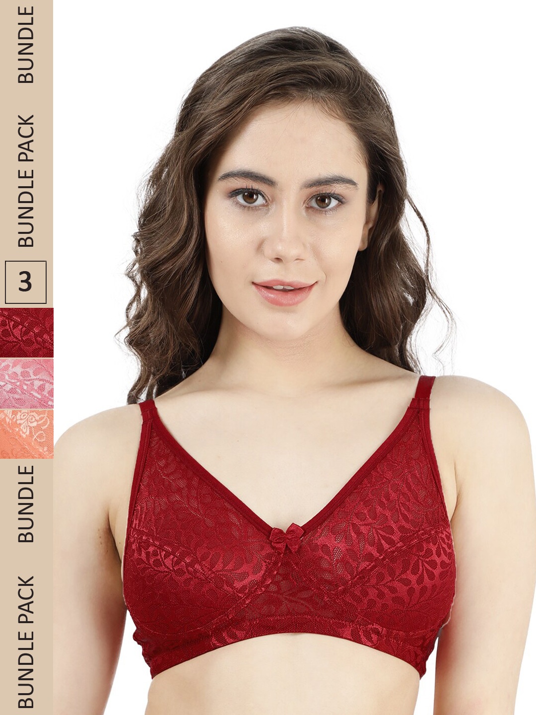 

Susie Pack Of 3 Cotton Non-Padded Non-Wired Bra, Pink