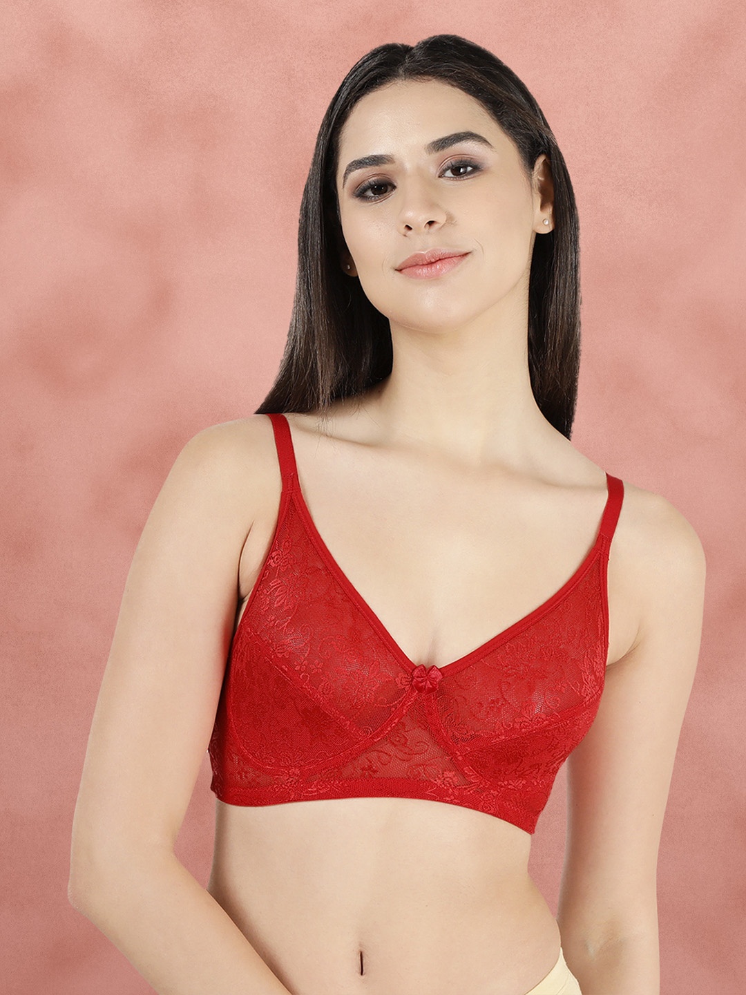 

Susie Self Design Cotton Non Padded Non-Wired Bra, Red