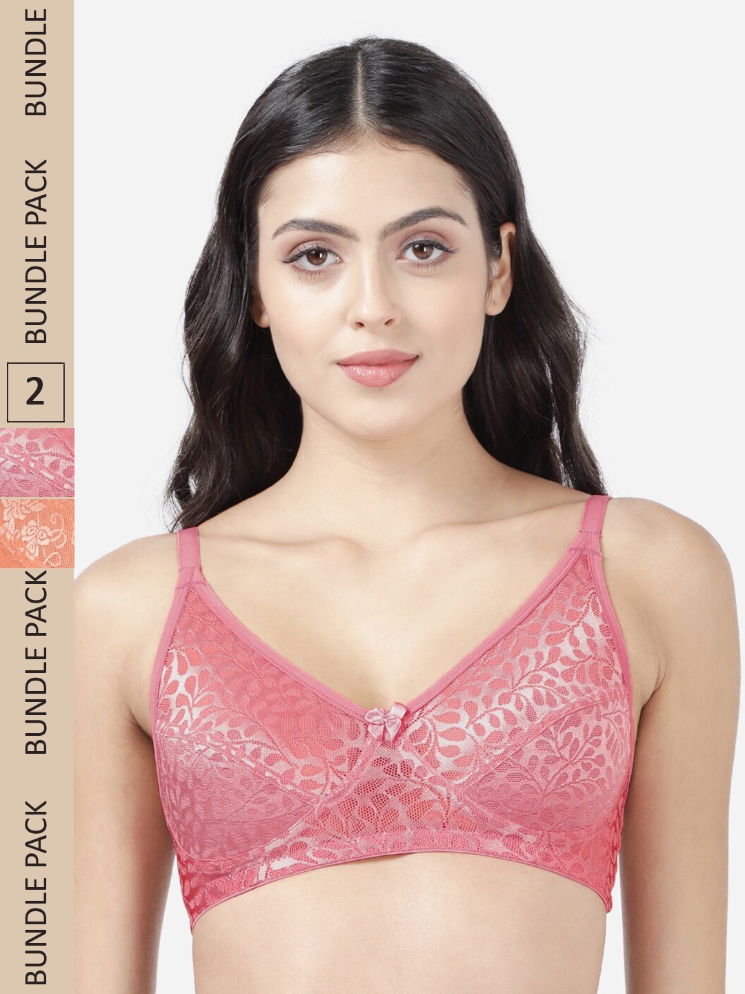 

Susie Pack Of 2 Self Design Cotton Non Padded Non-Wired Bra, Pink