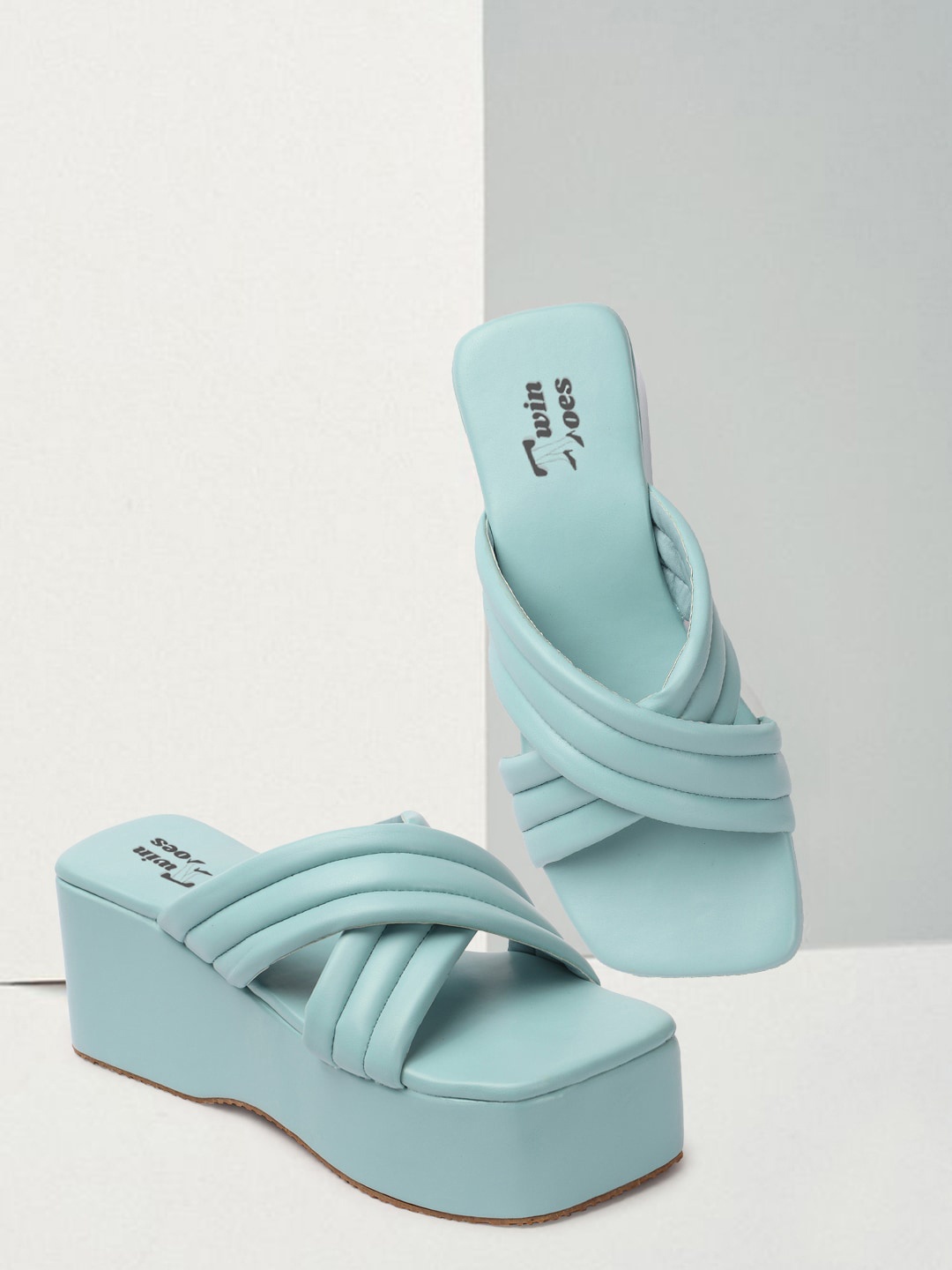 

TWIN TOES Open Toe Flatform Heels, Sea green