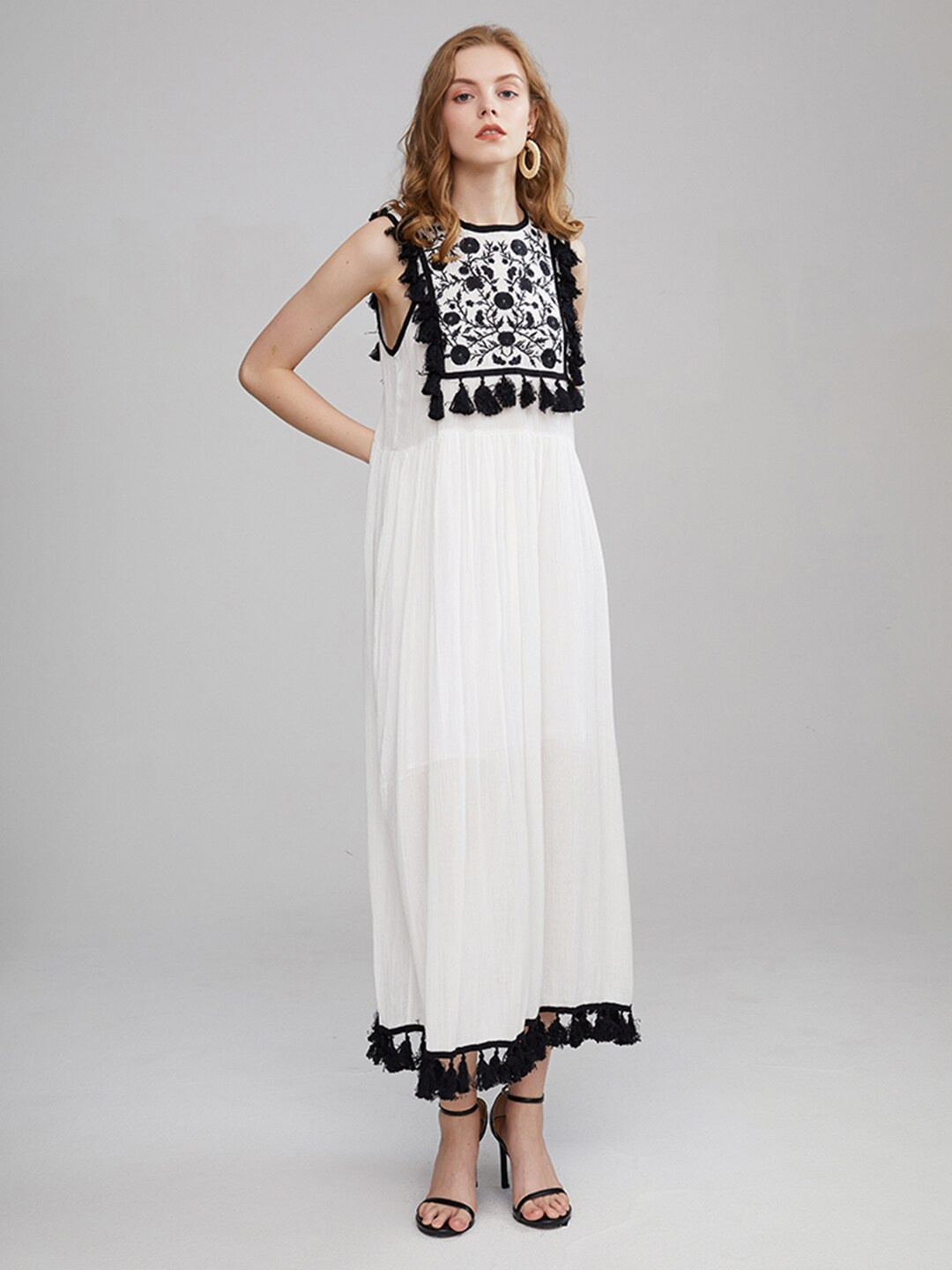 

JC Collection Floral Embroidered Pure Cotton Maxi Dress, Black